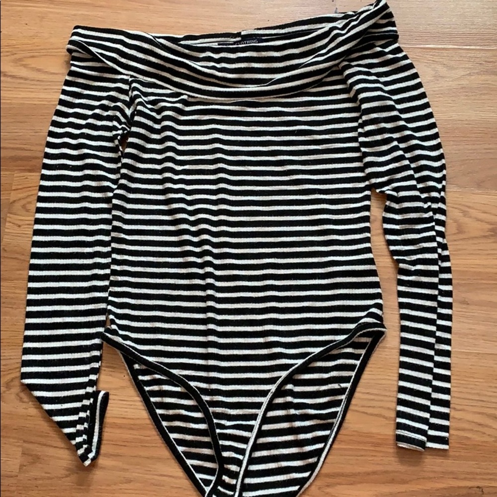 off the shoulder stripped body suit